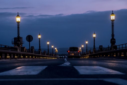 bridge, lights, car